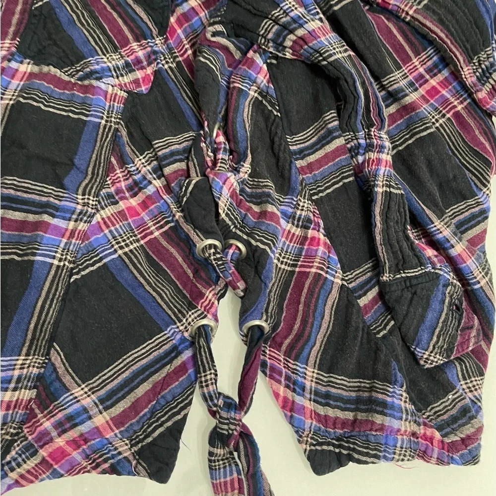 FREE PEOPLE Nordic Day Top Plaid Buttondown Oversized Purple Blue Shirt XS - Picture 8 of 16